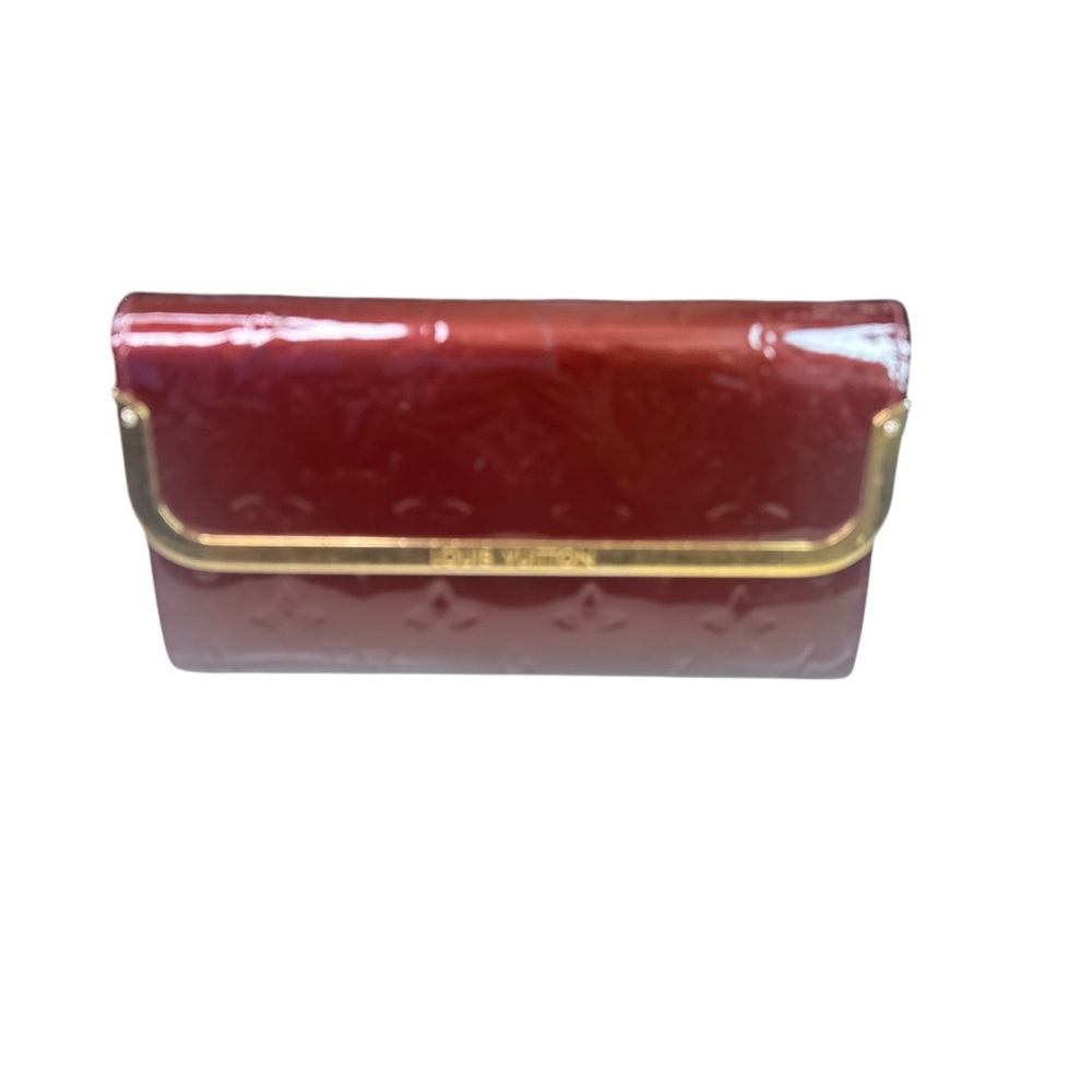 LouisVuitton  Red Vernic Clutch with Gold Accents wallet